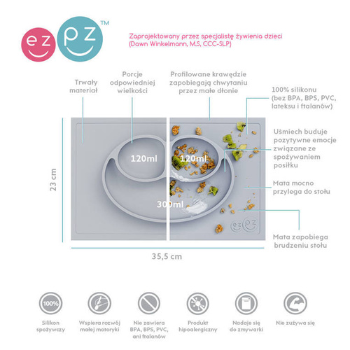 EZPZ - A silicone plate with a Happy Mat 2in1 washer in pastel gray