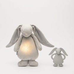 MOONIE 2.0 - humming rabbit with lamp and natural rubber teether, silver SET