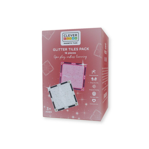 Cleverclixx - Glitter Tiles Pack Transparent / Pink - 16 pieces