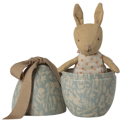 MAILEG -  Easter egg with micro rabbit, Small - Dusty blue