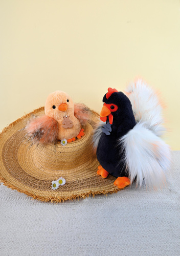 DOUDOU - rooster plush Coq'Rico, Histoire d'Ours, 26 cm, black and white