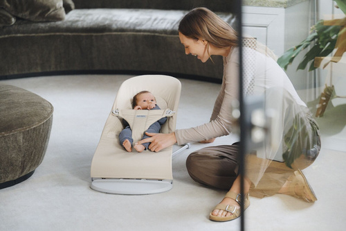 BABYBJÖRN - Bouncer BLISS Woven/Jersey Tri Fabric, Light Beige + Toy Googly Eyes