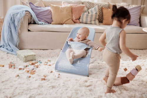 BABYBJORN - Bouncer Balance Soft Light grey frame, Mesh, Sky blue/White