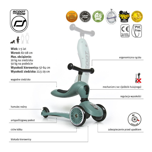SCOOTANDRIDE - Highwaykick 2in1 Ride and scooter 1-5 years Forest