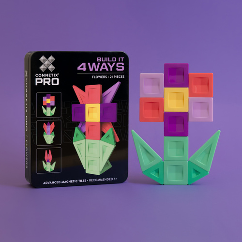 CONNETIX – Magnetic Tiles PRO Build It 4 Ways Flowers Pack - 21 pieces