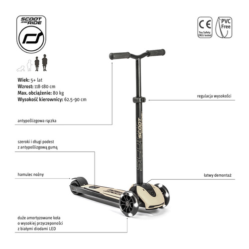 SCOOTANDRIDE - Highwaykick 5 LED - Folding scooter with light-up wheels 5+ Ash