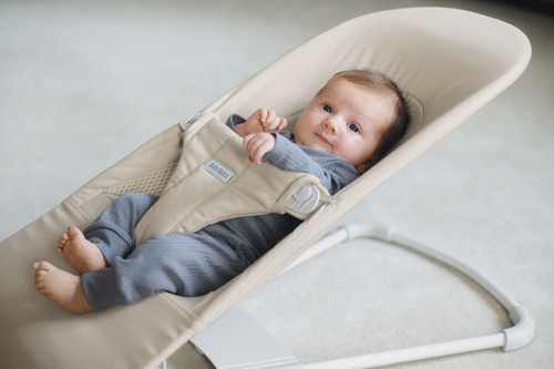BABYBJÖRN - Bouncer BLISS Woven/Jersey Tri Fabric, Light Beige + Toy Googly Eyes