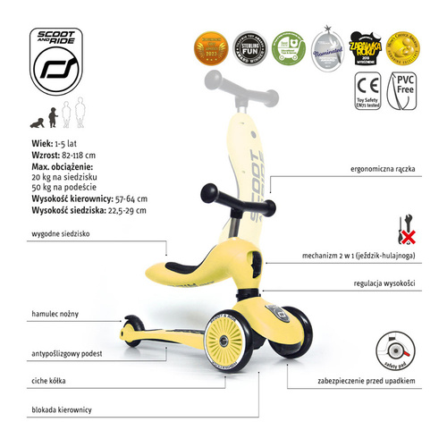 SCOOTANDRIDE - Highwaykick 2in1 Ride and scooter 1-5 years Lemon