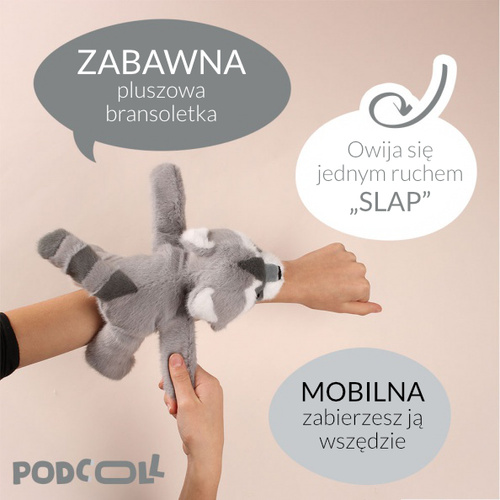 DOUDOU – Podcoll Raccoon plush slap bracelet, Histoire d'Ours, grey