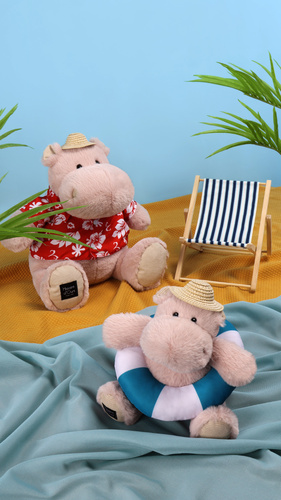 DOUDOU – ALOHA plush hippo by Histoire d'Ours, 38 cm, powder pink