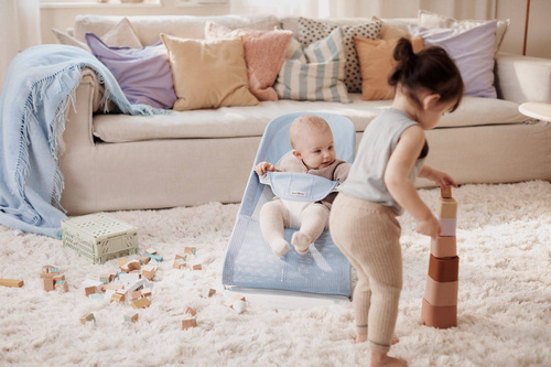 BABYBJORN - Bouncer Balance Soft Light grey frame, Mesh, Sky blue/White