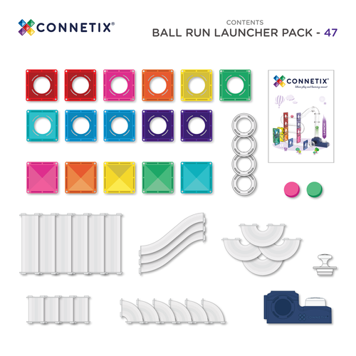 CONNETIX – Magnetic Tiles Ball Run Launcher Pack - 47 pieces
