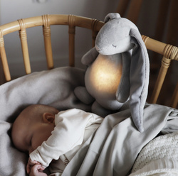 MOONIE 2.0 Set - Humming rabbit with lamp and natural rubber teether - SILVER