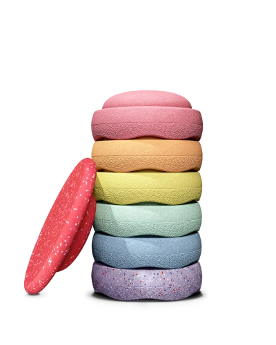 STAPELSTEIN – Set of 6+1 sensory stacking stones for active play: Rainbow Set Winter Special pastel