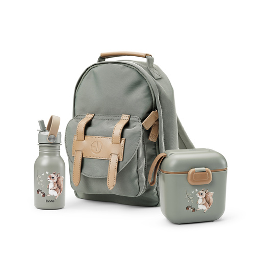 Elodie Details - BackPack MINI Backpack - Hazy Jade + Water Bottle - Chipmunk Darling + Lunchbox - Chipmunk Darling - SET