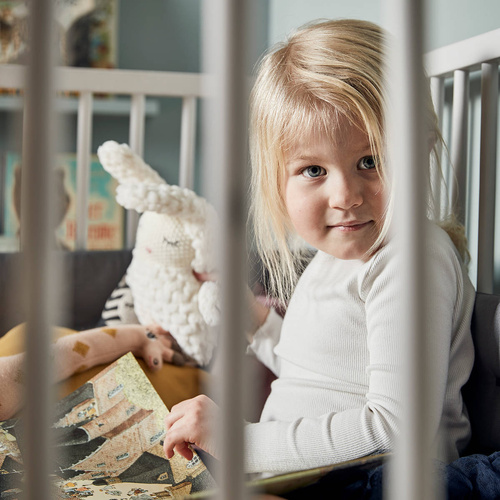 LEANDER - LUNA™ baby cot 0-3 yrs, White/Oak + Conversion kit