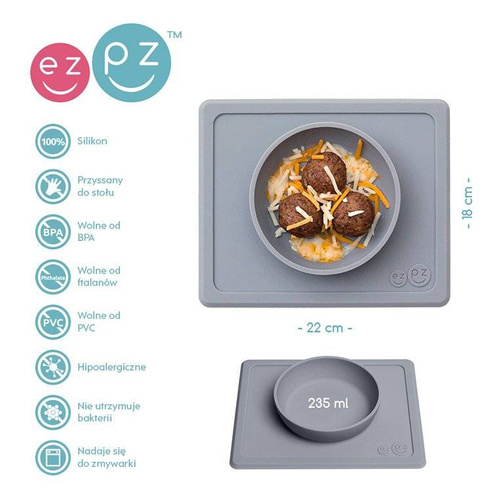 EZPZ - Silicone bowl with 2in1 placemat Mini Bowl gray