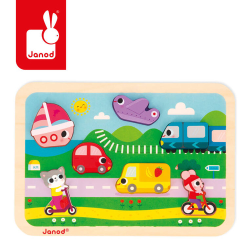 Janod - Puzzle drewniane 3D Pojazdy 7 el.,18 m+
