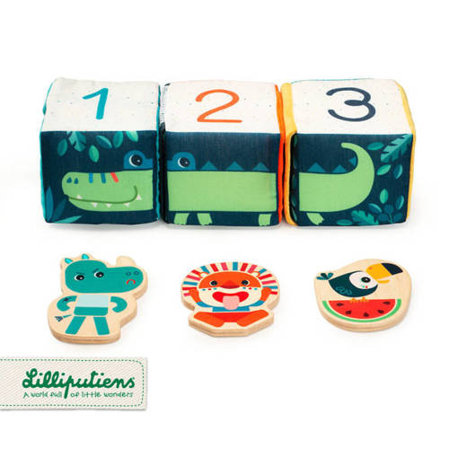 LILLIPUTIENS - A set of 3 multi-functional activation cubes with hidden elements Jungle 18 m +