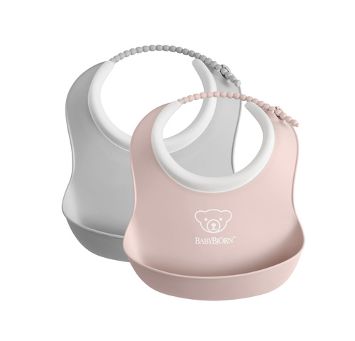 BABYBJÖRN - 2 small soft Bibs - Grey / Powder Pink