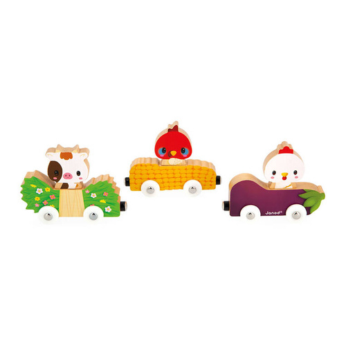 Janod - Magnetic wooden vehicles with farm animals Farm 18 m+