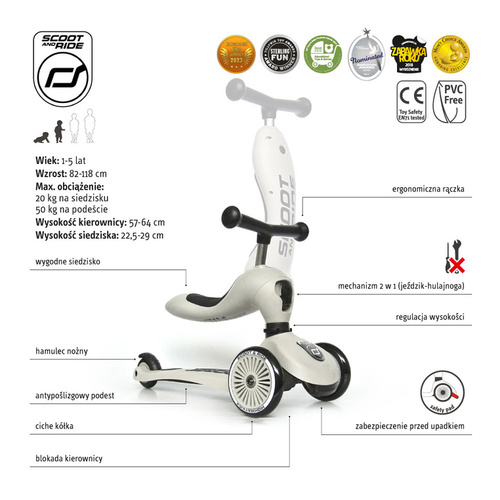 SCOOTANDRIDE - Highwaykick 2in1 Ride and scooter 1-5 years Ash