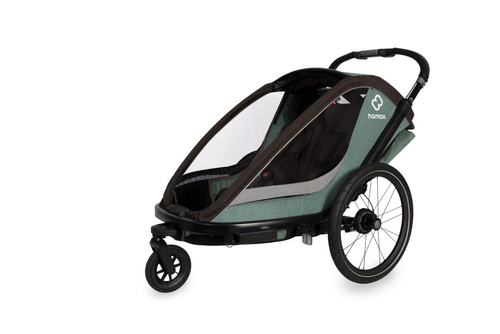 Hamax - Bike trailer for kids COCOON + Jogger wheel , double - Green/black