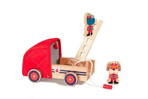 LILLIPUTIENS - Wooden fire truck with retractable hose, ladder and bell Rhino Marius 2 years +