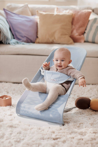 BABYBJORN - Bouncer Balance Soft Light grey frame, Mesh, Sky blue/White