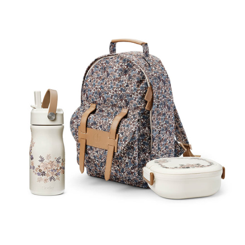 Elodie Details - backpacl MIDI + lunchbox large + thermal bottle, Blue Garden - SET