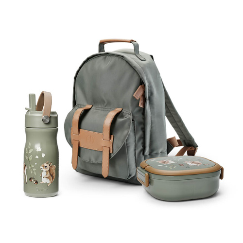 Elodie Details - backpack MIDI, Hazy Jade + lunchbox large + thermal bottle, Chipmunk Darling - SET