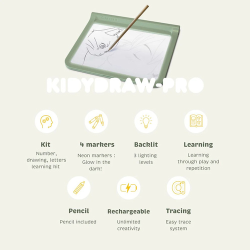 Kidywolf – illuminated writing and drawing learning tablet KIDYDRAW-PRO, green