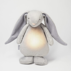 MOONIE 2.0 - humming rabbit with lamp and natural rubber teether, silver SET