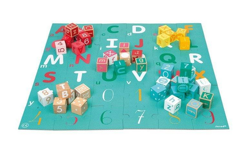 Janod - Wooden blocks with Kubix puzzle Letters and numbers 40 elements 2+
