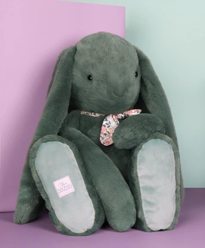 DOUDOU – Lapin Fleurette plush rabbit by Doudou et Compagnie, 50 cm, eucalyptus green