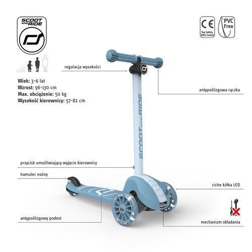 SCOOTANDRIDE - Highwaykick 3S - scooter with 2-in-1 control system and LED wheels, foldable 3+, steel