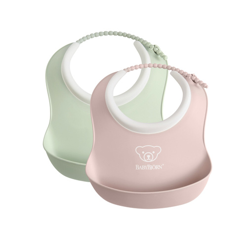 BABYBJÖRN - 2 Small Soft Bibs -  Powder Green/ Powder Pink 