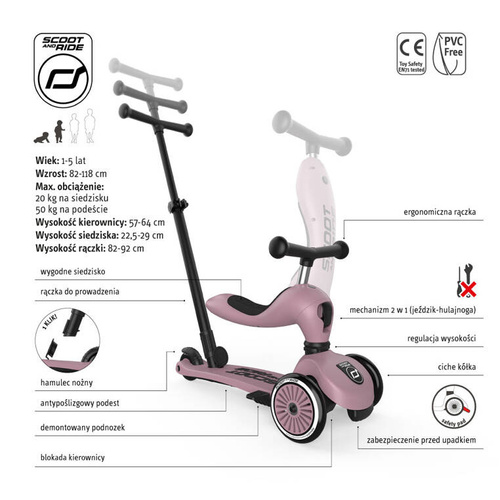 SCOOTANDRIDE - Highwaykick Push and Go 2in1 Ride and scooter 1-5 years Wildberry