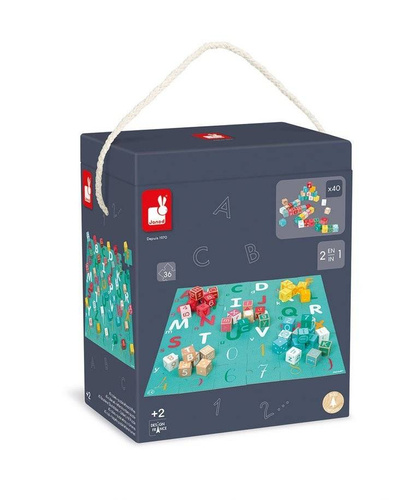 Janod - Wooden blocks with Kubix puzzle Letters and numbers 40 elements 2+