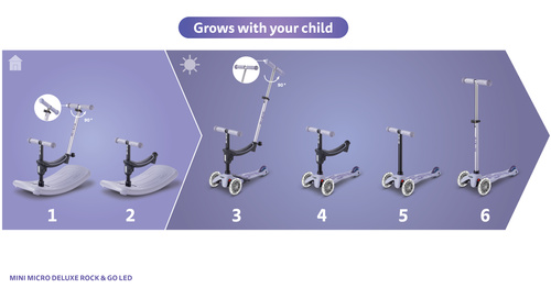 MICRO - swing scooter Mini Deluxe Rock&Go LED, lavender mist