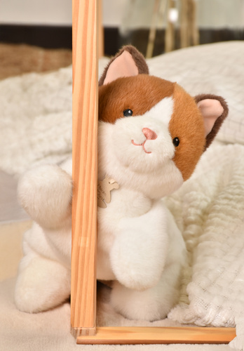 DOUDOU – Les P'tits Relax weighted plush cat, Histoire d'Ours, 30 cm, orange and white
