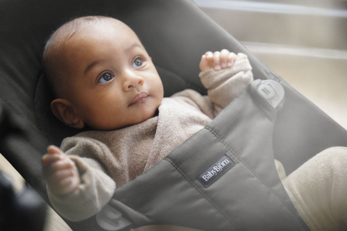 BABYBJÖRN - Bouncer BLISS Woven/Jersey Tri Fabric, Dark Grey + Toy Googly Eyes