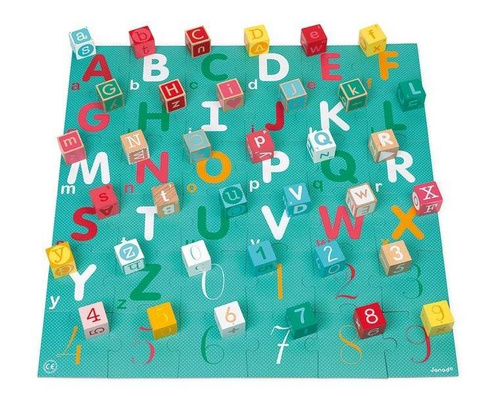 Janod - Wooden blocks with Kubix puzzle Letters and numbers 40 elements 2+