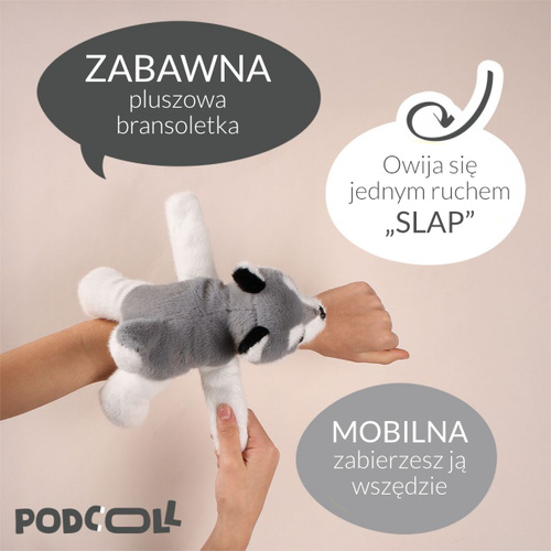 DOUDOU – Podcoll plush husky slap bracelet, Histoire d'Ours, light grey