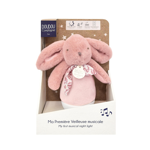 DOUDOU - musical night light Lapin Doudou Culbuto, Doudou et Compagnie, 16 cm, pink