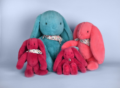 DOUDOU – Lapin Fleurette plush rabbit by Doudou et Compagnie, 35 cm, coral