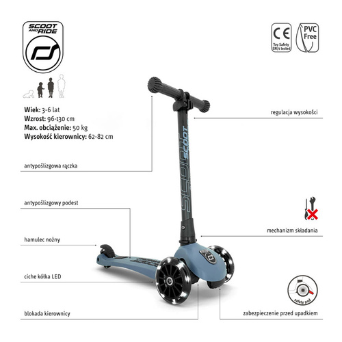 SCOOTANDRIDE - Highwaykick 3 LED - Folding scooter with light-up wheels 3+ Forest