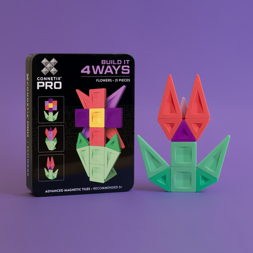 CONNETIX – Magnetic Tiles PRO Build It 4 Ways Flowers Pack - 21 pieces