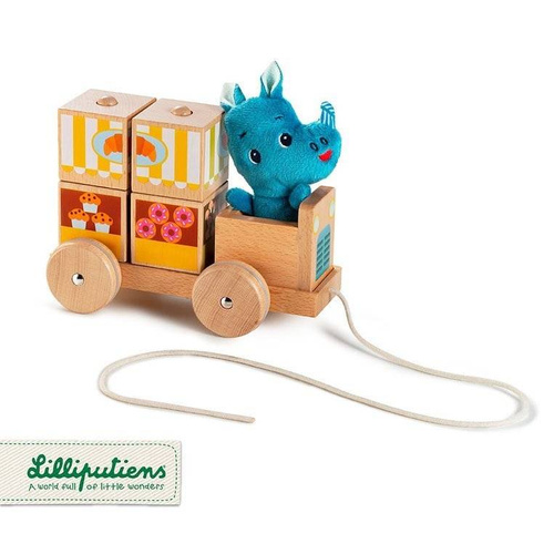 LILLIPUTIENS - Wooden food truck with 4 puzzle pieces Rhino Marius 12 m +