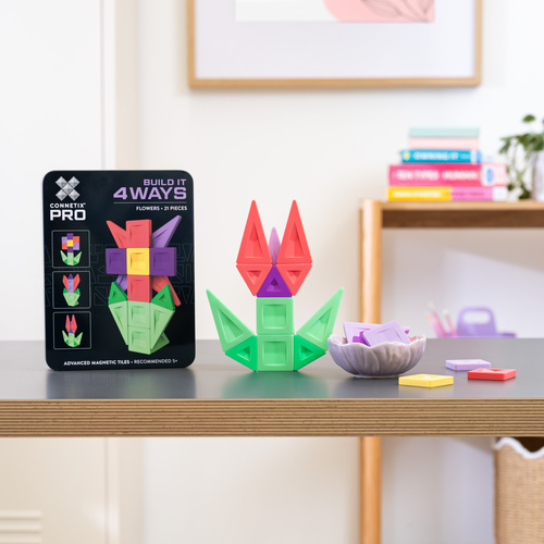 CONNETIX – Magnetic Tiles PRO Build It 4 Ways Flowers Pack - 21 pieces